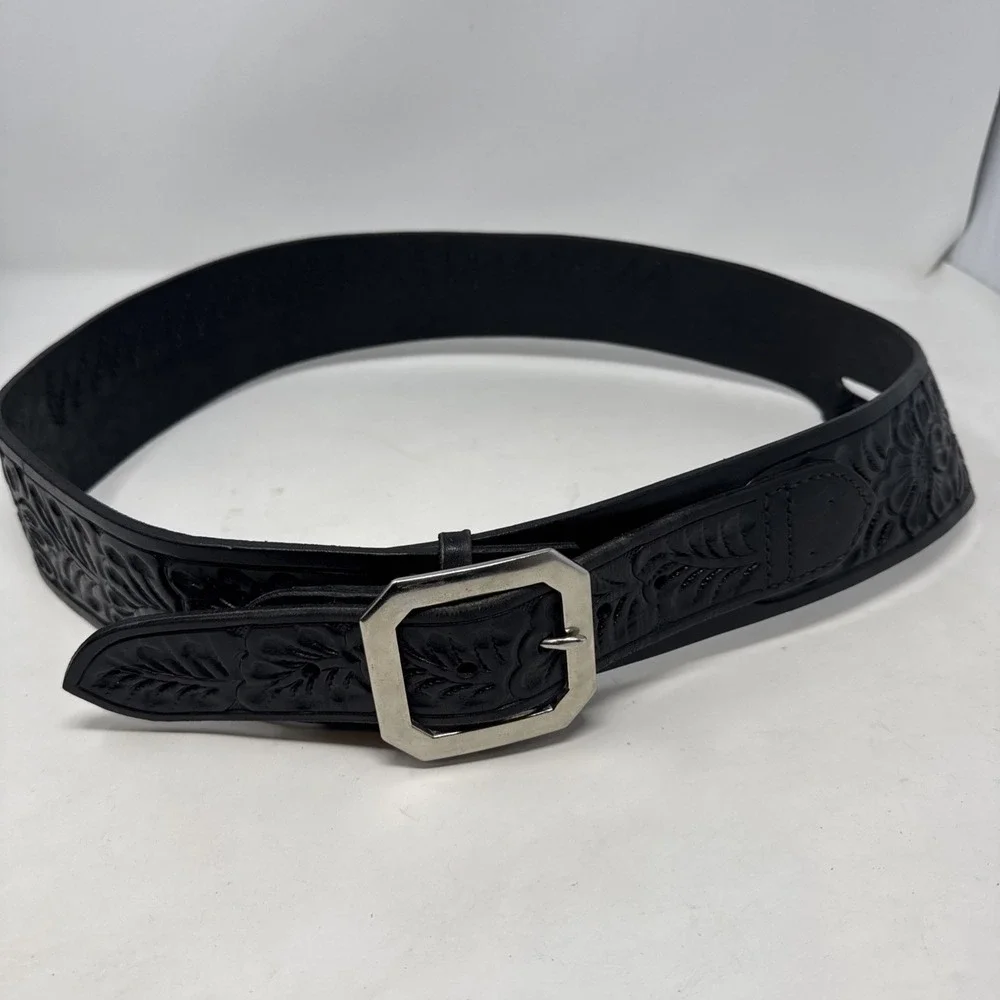 Hunter Hand‎ Carved Revolver Cartridge Belt w/Bucheimer Holster Black Sz Lg LH